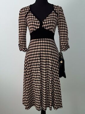 Vintage 90s Fit & Flare slinky soft houndstooth dress XS - Georgiou